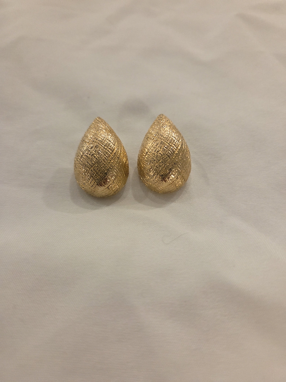 Gold Teardrop Textured Clip-On Earrings - Women Jewelry